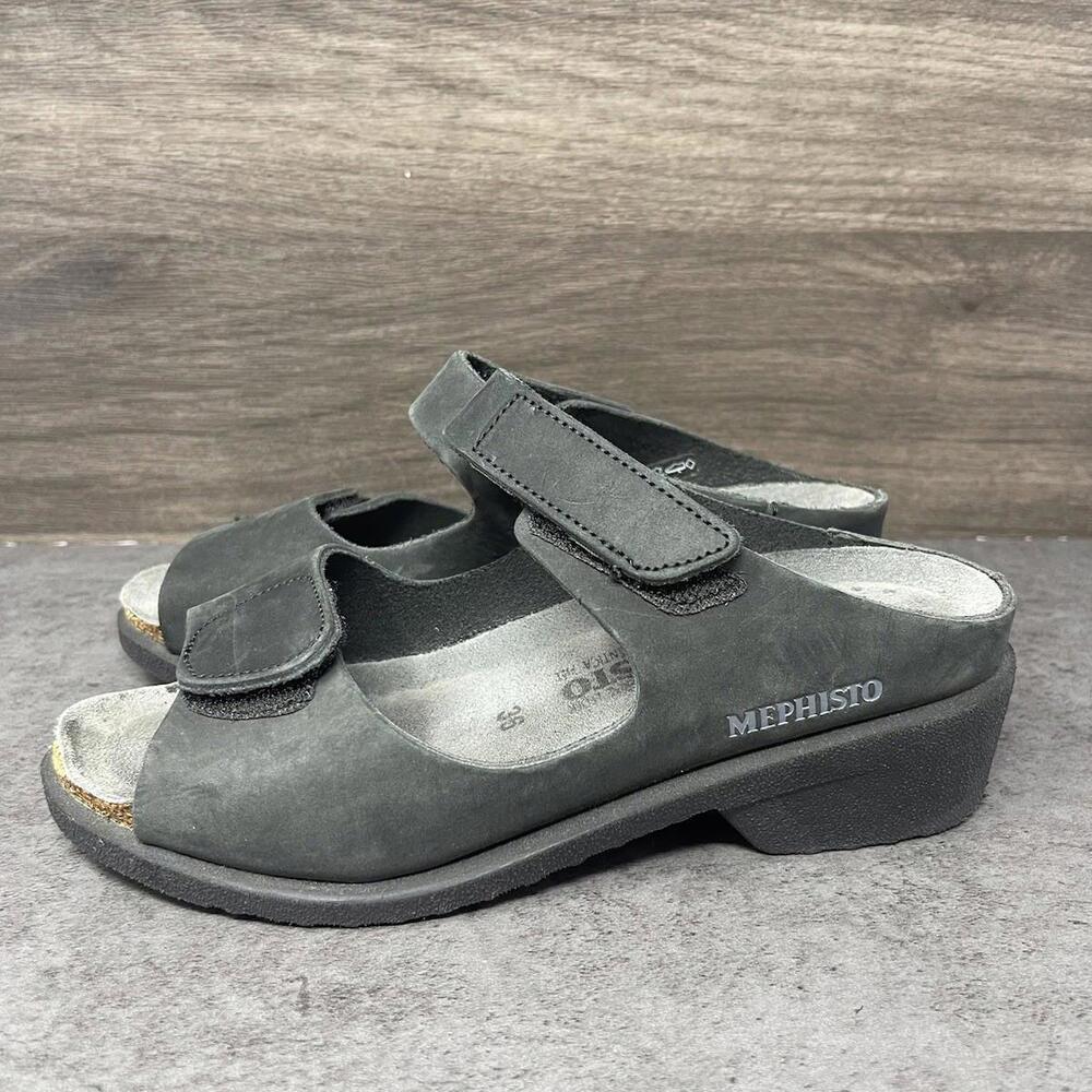 Mephisto Sandals Womens Size 6 (36) Black Leather Two Strap Walking